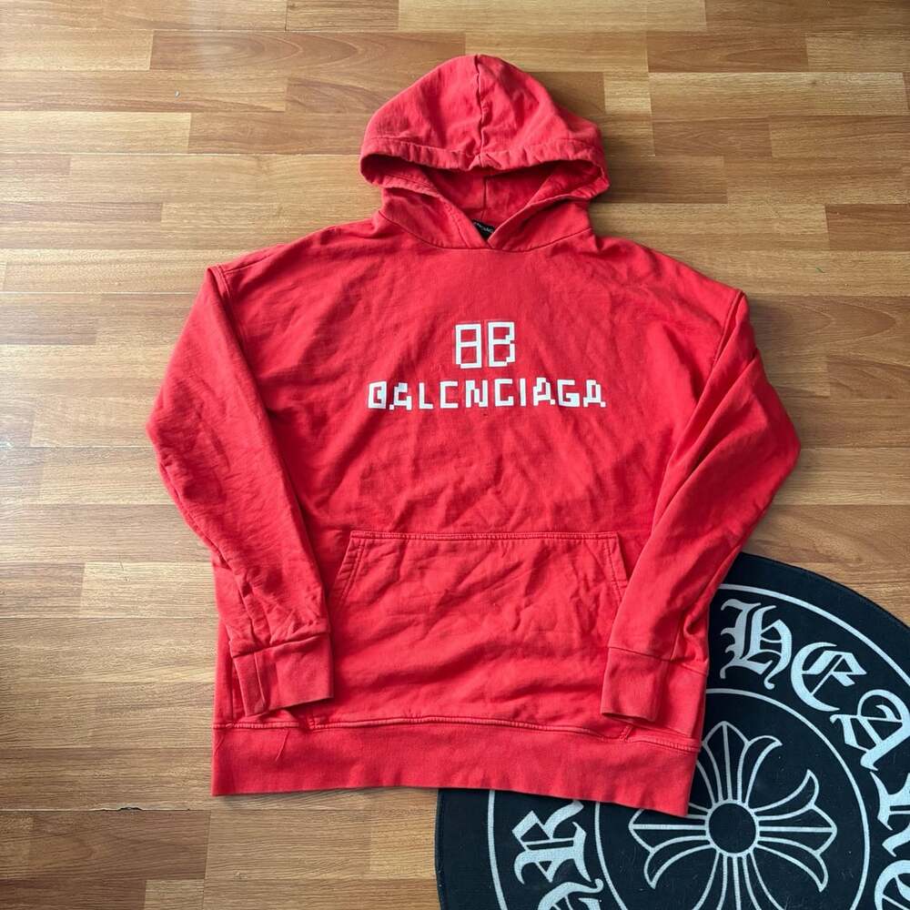 Balenciaga Red BB Logo Pixel Print Hoodie